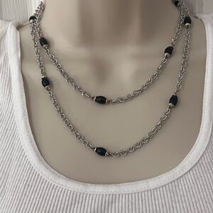 Gorgeous long sterling silver and black onyx necklace